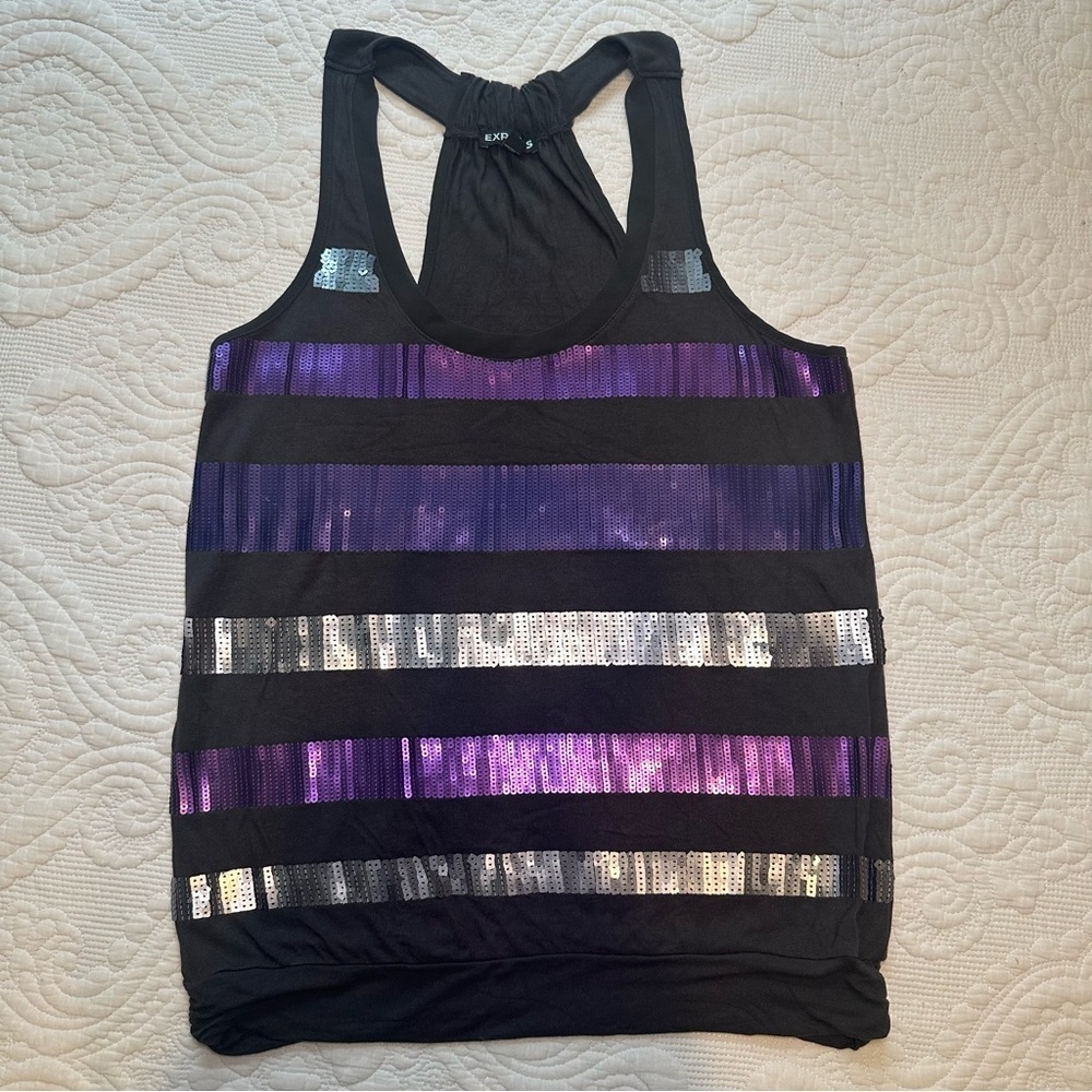 Express Y2K Sequin Purple and Gray Tank Top. Size: Small.